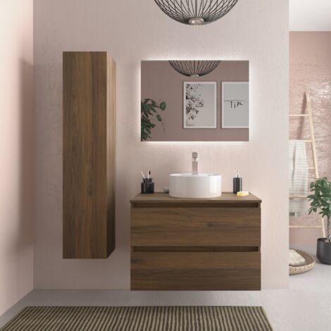 Mueble baño Bequia 80cm y Encimera y lavabo posar Nogal80x45x56