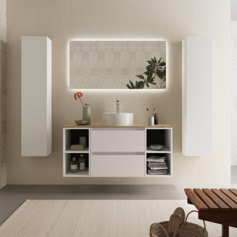 Mueble Baño Bequia 120cm y coqueta Centrado y lavabo Blanco 120x45x56 (1/5)