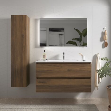 Mueble baño Bequia 100cm y lavabo Nogal100x45x56