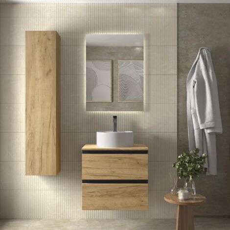 Mueble de Baño BEQUIA METAL 70cm Roble Lavabo sobre encimera Porcelana (1/5)