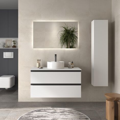 Mueble de Baño BEQUIA METAL 100cm Blanco Mate  con encimera (lavabo no incluido)