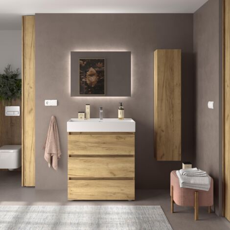 Mueble de Baño BEQUIA 3C 80cm Roble Lavabo Veneto Porcelana (1/4)