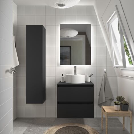 Mueble de Baño BEQUIA 70cm Negro mate con encimera (lavabo no incluido) (1/5)