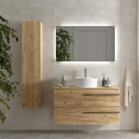 Mueble de Baño YARA 100cm Roble Lavabo sobre encimera Porcelana