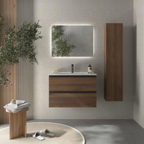 Mueble de Baño BEQUIA METAL 80cm Nogal Lavabo Porcelana