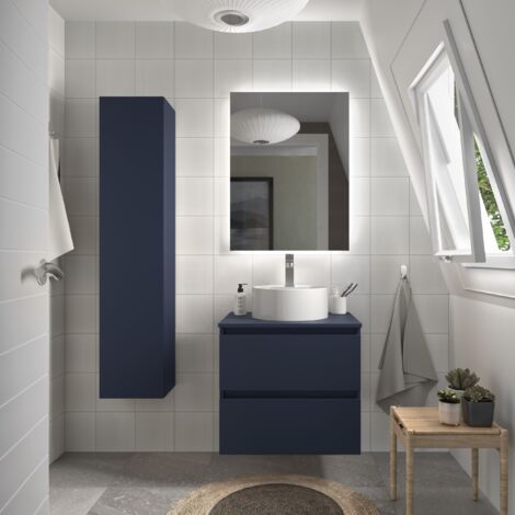 Mueble de Baño BEQUIA 70cm Azul satinado con encimera (lavabo no incluido) (1/5)