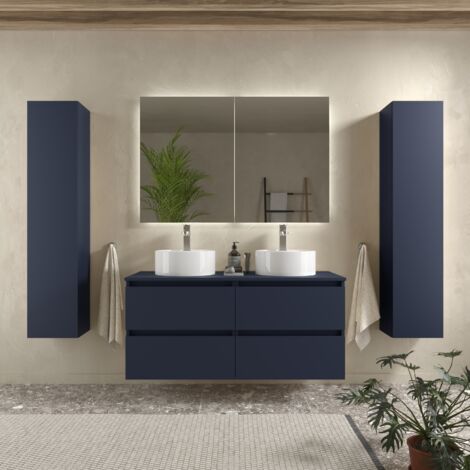 Mueble de Baño BEQUIA 120cm Azul satinado con encimera (lavabo no incluido) (1/5)