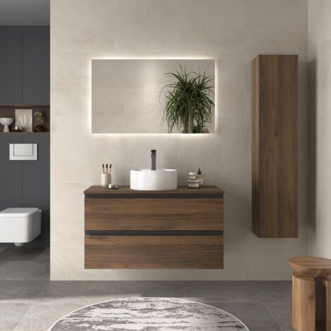 Mueble de Baño BEQUIA METAL 100cm Nogal  con encimera (lavabo no incluido)
