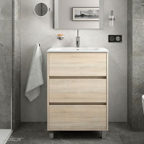 Conjunto mueble baño serie Noja 855 2 cajones, 1 puerta derecha Salgar  blanco brillante