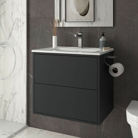 Mueble de baño montado OPTIMUS 60 cm NEGRO MATE + Lavabo
