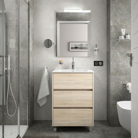 Conjunto mueble de baño NOJA 855 ROBLE CALEDONIA + Lavabo + Espejo