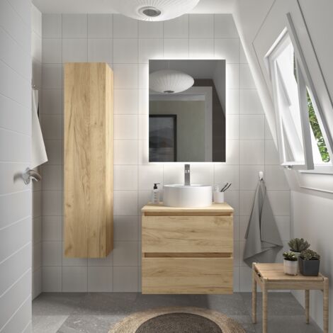 Mueble de baño con Lavabo incluido de Ceramica 2 puertas y 1 cajon - Mueble  Montado - Ancho 60 cms (60 anchox60 altox45 fondo) - Blanco - Modelo CLIF