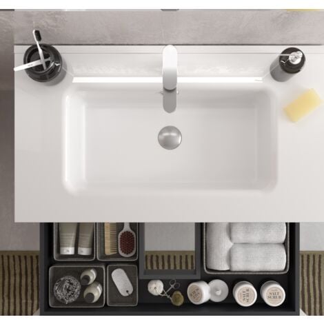 Mueble de baño Bequia 120 cm Roble con Lavabo de porcelana