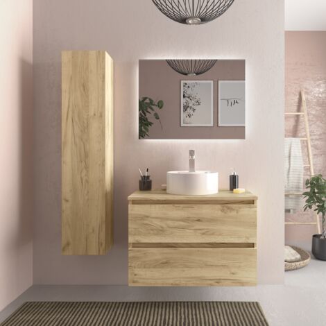 Mueble de baño Vetlanda con puerta y 3 estantes bambú 87 x 66 x 33 cm
