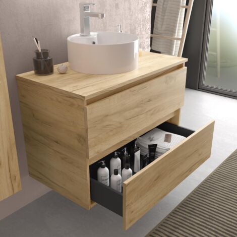 Mueble de baño Bequia 80 cm Roble con Lavabo sobre Encimera
