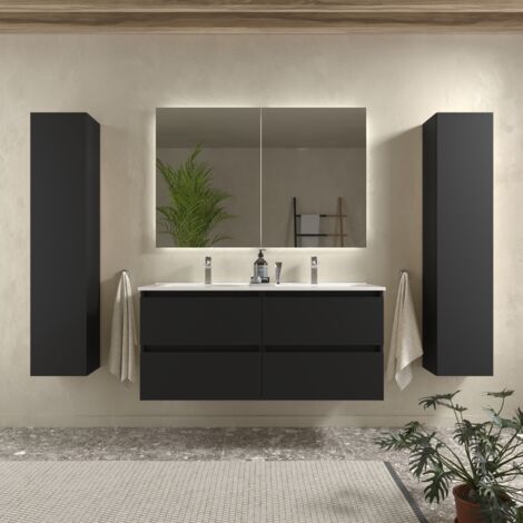Mueble de baño Bequia 120 cm Negro Mate con Lavabo de porcelana (1/5)