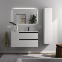 Mueble de Baño BEQUIA PLUS METAL 100cm Blanco Mate Lavabo Porcelana grifo derecha 1P