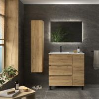 Mueble de Baño BEQUIA PLUS 3C 90cm Roble Lavabo Porcelana grifo izquierda