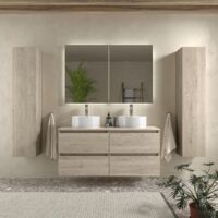 Mueble de Baño BEQUIA 120cm Natural Lavabo sobre encimera Porcelana