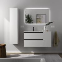 Mueble de Baño BEQUIA PLUS METAL 90cm Blanco Mate Lavabo Porcelana grifo izquierda 1P