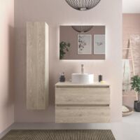Mueble de Baño BEQUIA 80cm Natural Lavabo sobre encimera Porcelana