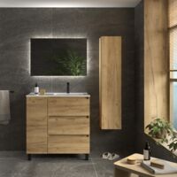 Mueble de Baño BEQUIA PLUS 3C 90cm Roble Lavabo Porcelana grifo derecha