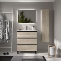 Mueble de Baño BEQUIA METAL 3C 80cm Natural Lavabo Porcelana