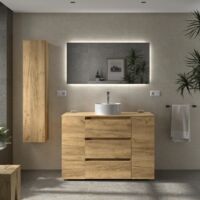 Mueble de Baño BEQUIA PLUS 3C 120cm Roble Lavabo sobre encimera Porcelana lado reversible