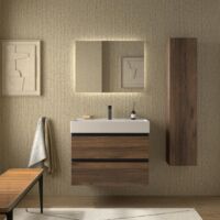Mueble de Baño BEQUIA METAL 80cm Nogal Lavabo Veneto Porcelana