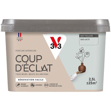 Peinture murale intérieure Coup d'Éclat® V33 Gris lacté Mat Poudré 2,5L