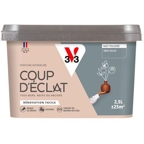 Peinture murale intérieure Coup d'Éclat® V33 Gris silex Mat Poudré 2,5L