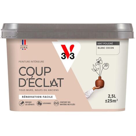 Peinture murale intérieure Coup d'Éclat® V33 Blanc cocon Mat Poudré 2,5L (1/5)