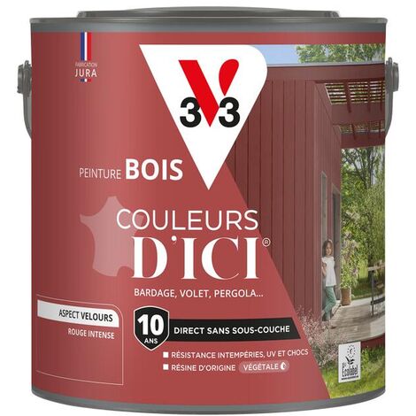 Peinture bois extérieur Couleurs d'Ici® V33 Rouge intense Velours 2L
