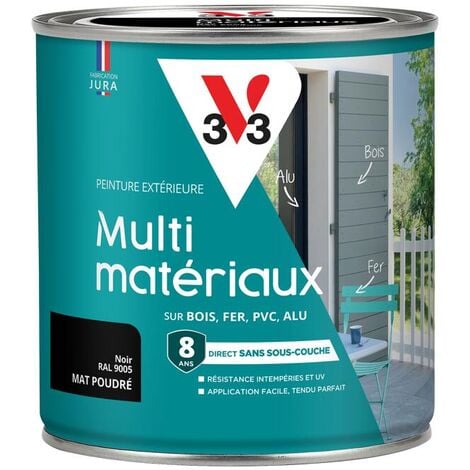 Peinture extérieure Multi-matériaux V33 Noir RAL 9005 Mat poudré 0,5L