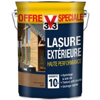Lasure bois extérieur, haute performance 10 ans V33, offre spéciale Chêne moyen satin 5L