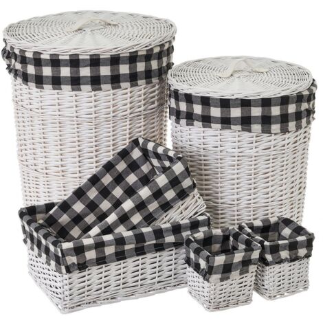 Lot De 3 Paniers Ovales Comarco Sa - Osier Et Tissu Imprimé - 29x21cm, 25x19cm, 22x16cm - Rangement Déco