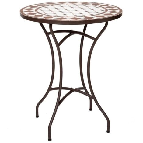 Table de jardin Delfos avec mosaïques de céramique blanche et fer Ø ...