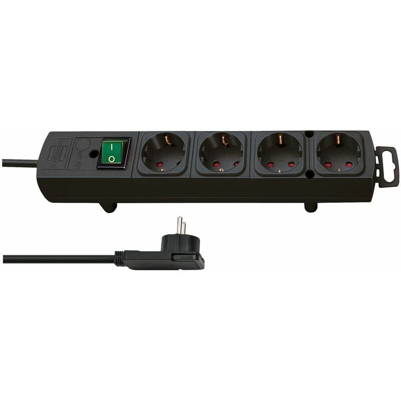 Brennenstuhl Line Regleta de enchufes con 4 tomas corriente para montaje cable 2 interruptor iluminado montable plano negro 1153100100 base m�ltiple