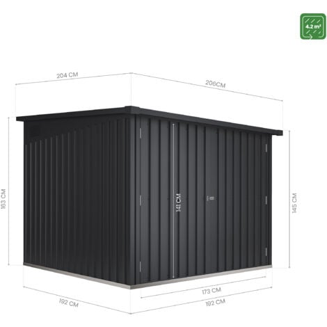 Fahrradgarage Metall 4 Fahrräder 4,2m2 Nyon – 206x204x163cm - 4 Fahrradspuren enthalten - Breite Doppeltüren