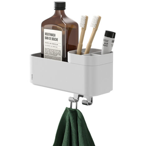 Tiger 2 Store Etagère de douche avec crochet serviette et porte-brosse à dents 25x11x16cm Blanc (1/5)