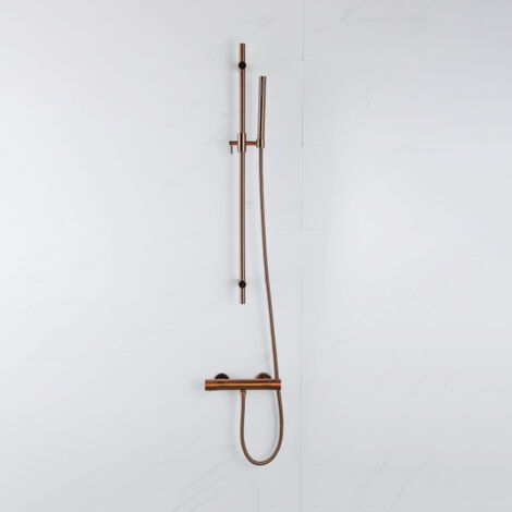 Fortifura Calvi Ensemble de robinet de douche - barre curseur - douchette stick - flexible lisse - Cuivre brossé PVD