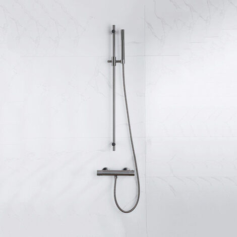 Fortifura Calvi Ensemble de douche barre curseur avec douchette stick, flexible en métal et robinet de douche Gunmetal PVD (1/5)