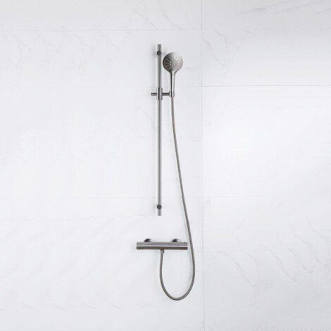 Fortifura Calvi Ensemble de douche barre curseur avec douchette ronde, flexible lisse et robinet de douche Gunmetal PVD (1/5)