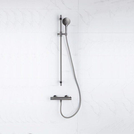 Fortifura Calvi Ensemble de douche avec douchette ronde, flexible en métal et robinet de douche Gunmetal PVD (1/5)