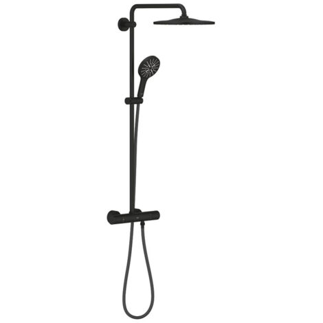Colonne de douche thermostatique noir mat – Laiton et plastique ABS – Pomme de douche 310mm – 3 jets – GROHE DreamSpray pour jet uniforme (1/4)