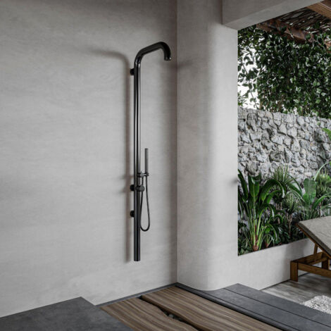 Fortifura – Douche extérieure murale en inox 316 – Douchette gunmetal – Résistante aux intempéries – Installation facile pour jardin