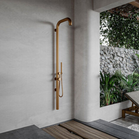 Fortifura Outdoor Original Douche extérieur - Inox 316 - douchette - modèle mural - Cuivre brossé
