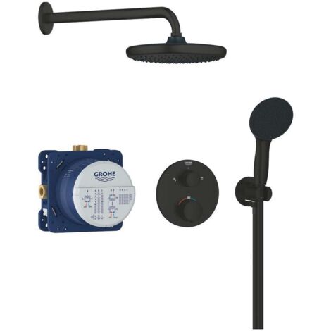 Grohe – Colonne de douche hydromassante encastrée – Douche de tête 250mm avec 1 jet Rain – Douchette 110mm avec 2 jets – Finition noir mat (1/9)