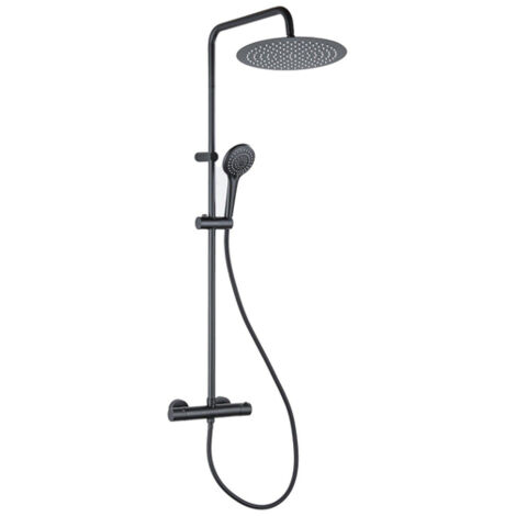 FugaFlow Efficiente Sobrado ensemble de douche à effet pluie avec thermostat douche de tête 30cm douchette à main 3 positions noir 110cm (1/5)