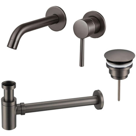 FugaFlow Eccelente Sobrado Slim Slim Kit mitigeur lavabo - robinet encastrable - bonde non-obturable - siphon design bas - PVD Gunmetal (1/4)